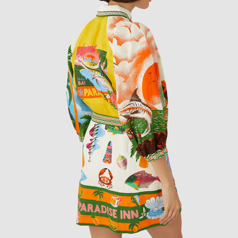 Women's Dress Printed Shirt Dress Casual Versatile Open Front Dress