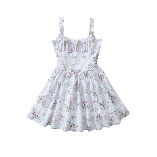 Waist collection printed patchwork lace short dress for women