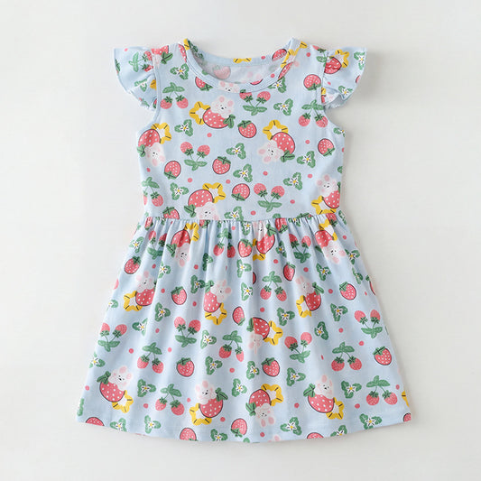 Style Girls' Dress Cartoon Ruffle Sleeve Dress Princess Dress