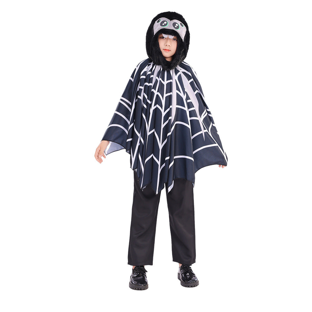 Children's Hooded Spider Cape Cute Design Halloween Costume Outfit for Boys and Girls Party Performance Wear