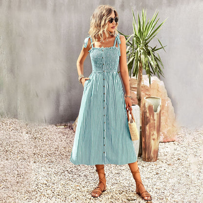 धारीदार पोशाक महिलाओं के लिए स्प्रिंग और समर में क्विक सेल एलिगेंट स्लिप ड्रेस