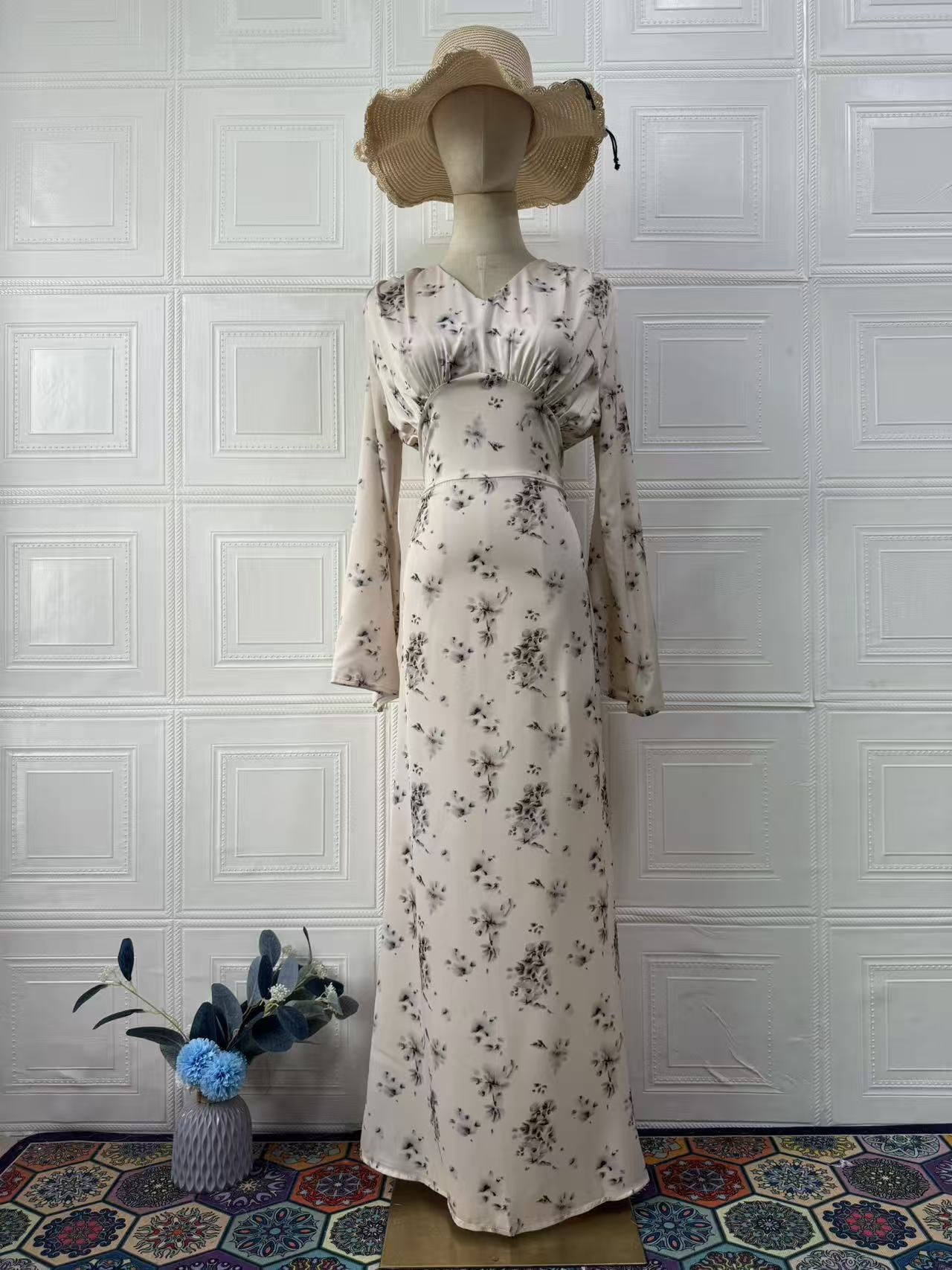 Elegant Soft Floral Summer Long Sleeve Maxi Dress for Women