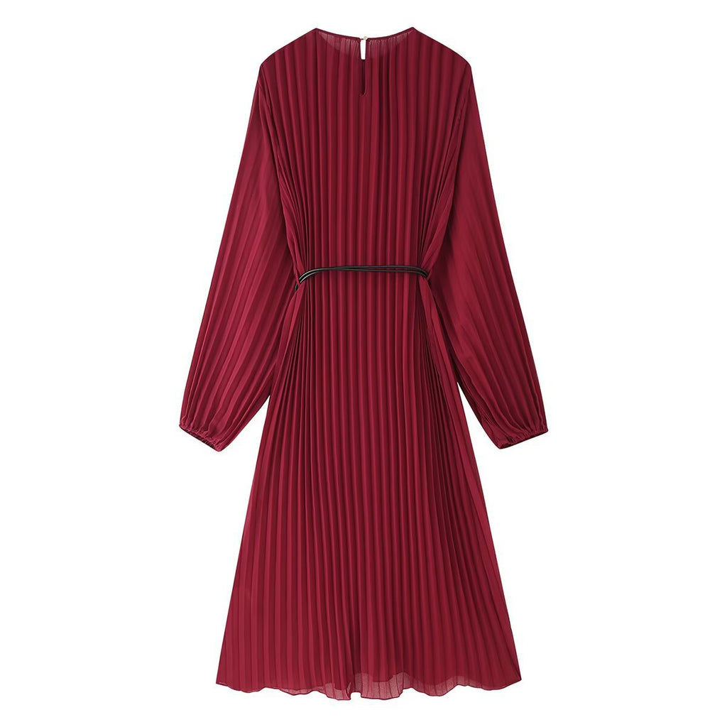 Summer European and American fashionable casual round neck dress with belt for women