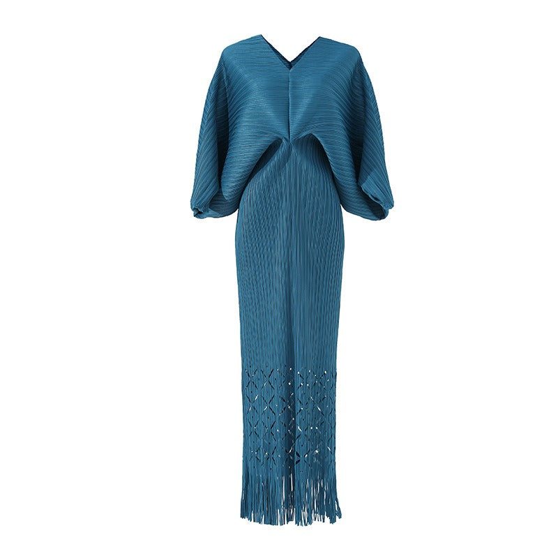 OFF high quality solid designer v-neck office work ladies maxi dresses for women new in zevity batwing sleeve elegant party robe