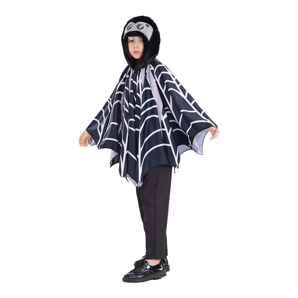 Children's Hooded Spider Cape Cute Design Halloween Costume Outfit for Boys and Girls Party Performance Wear
