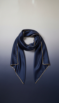 Midnight Navy Silk Scarf With Gold Trim