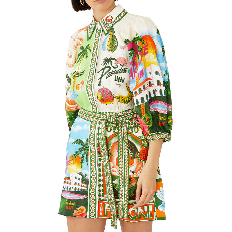 Women's Dress Printed Shirt Dress Casual Versatile Open Front Dress