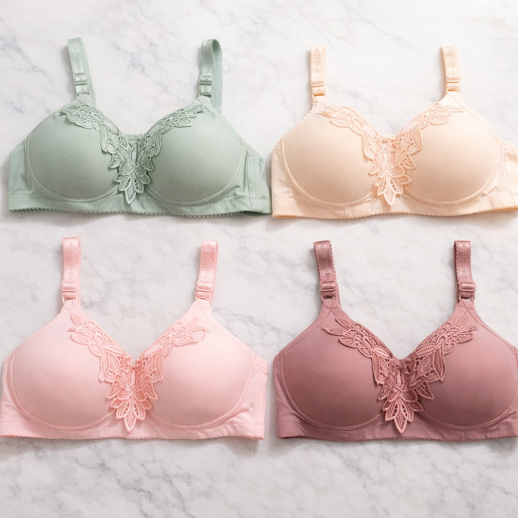 Flower Style Premium Padded Comfort Bra – Soft Nylon Seamless Daily Underwire Lingerie