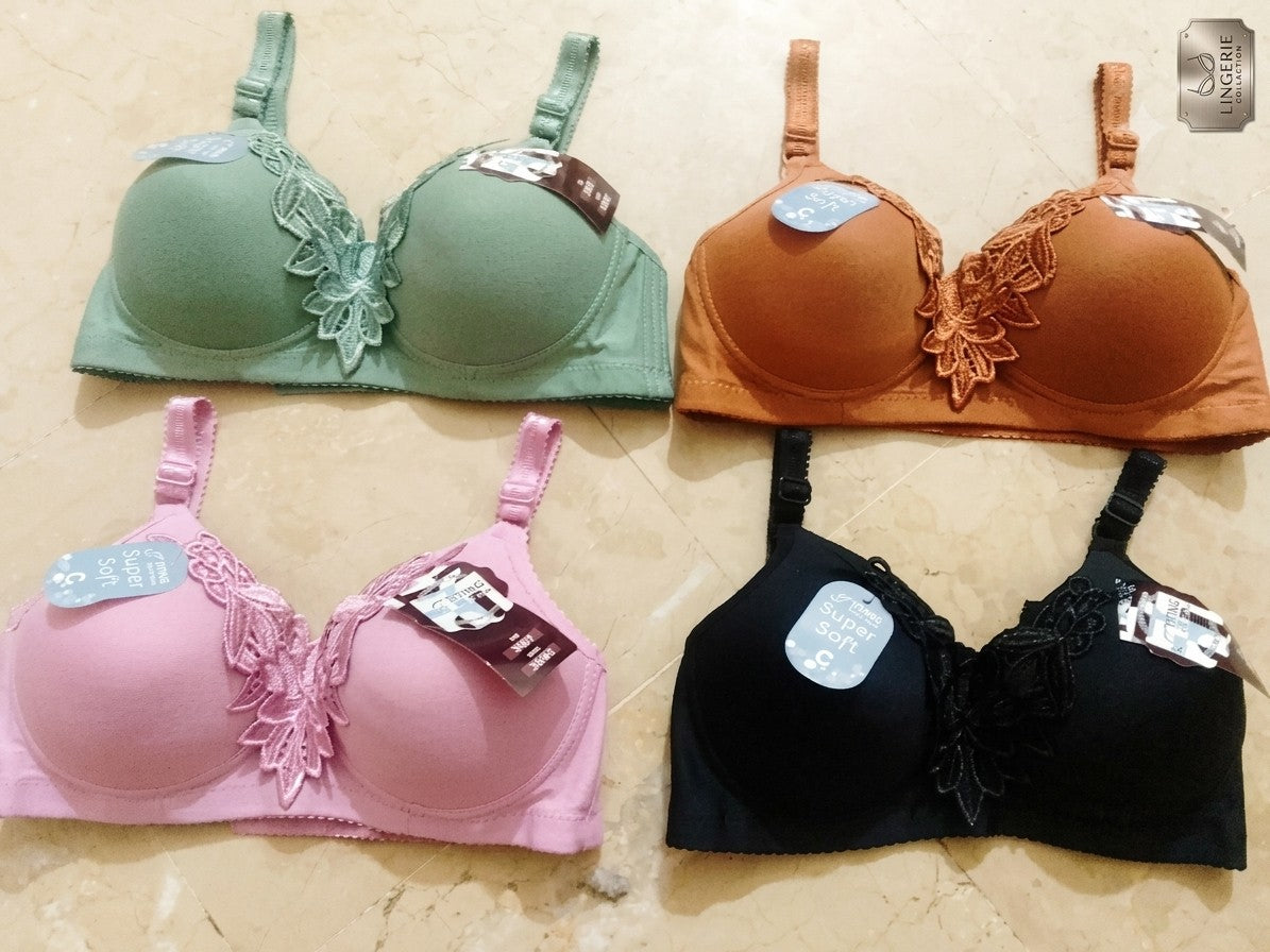 Flower Style Premium Padded Comfort Bra – Soft Nylon Seamless Daily Underwire Lingerie