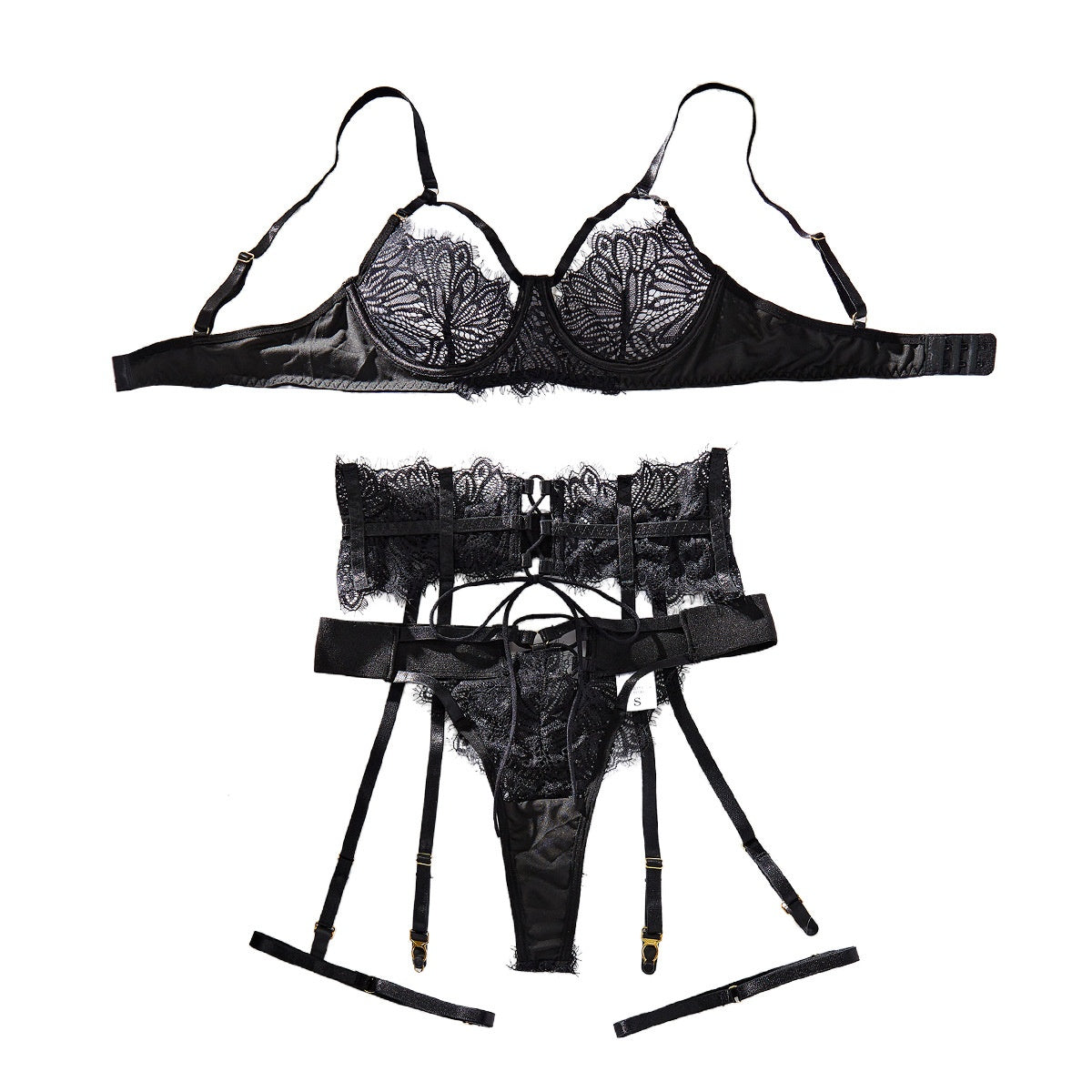 Lace Embroidered Hollow Strap Sexy Underwear Collection Four Piece Set