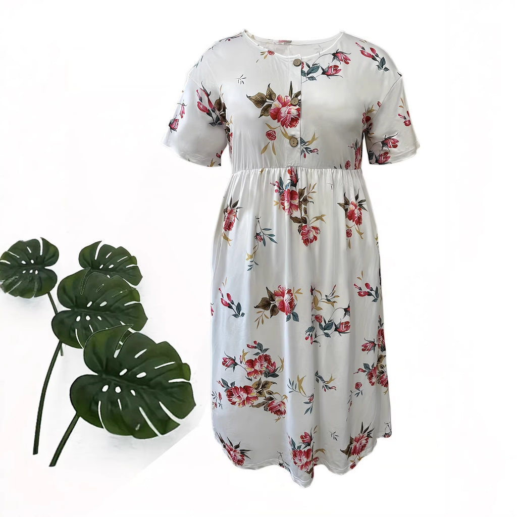 Floral Print Dress Women Summer Fashion Loose A-Line Dress