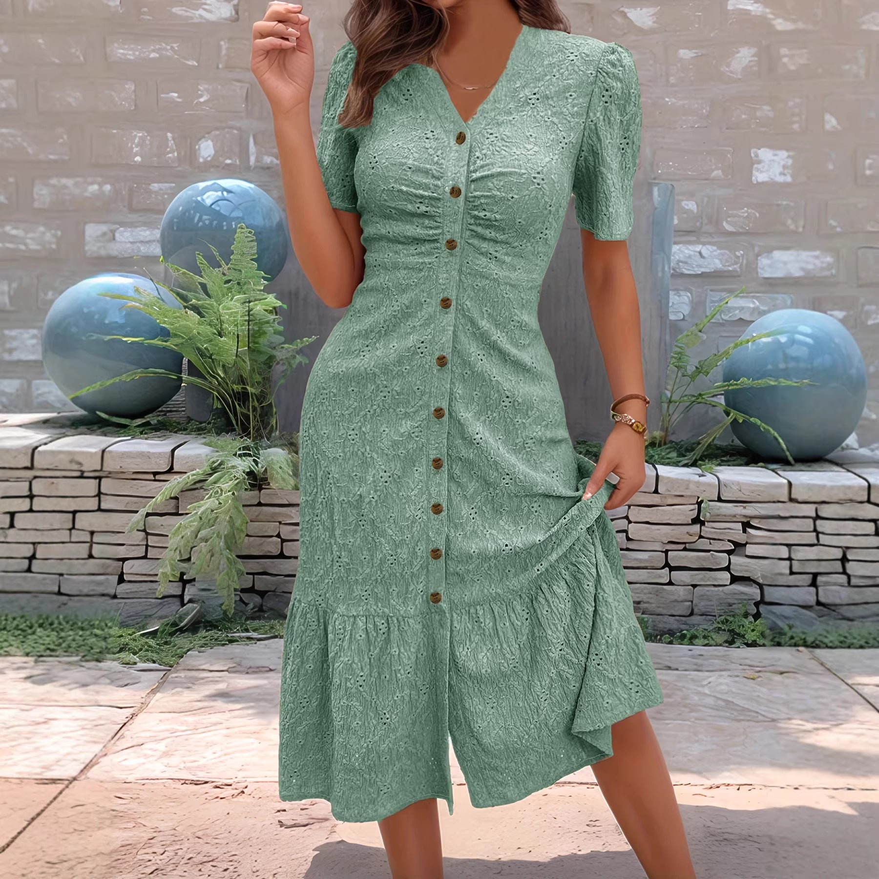Cute Collar Solid Color Fashion Summer Dress for Women