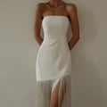 Dress Summer New Tassel Sexy Strapless Split Dress Women