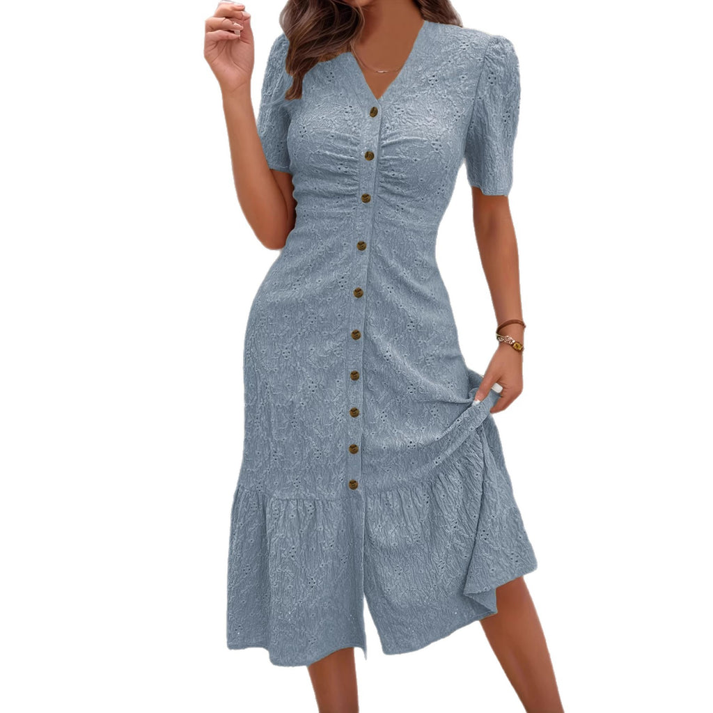 Cute Collar Solid Color Fashion Summer Dress for Women