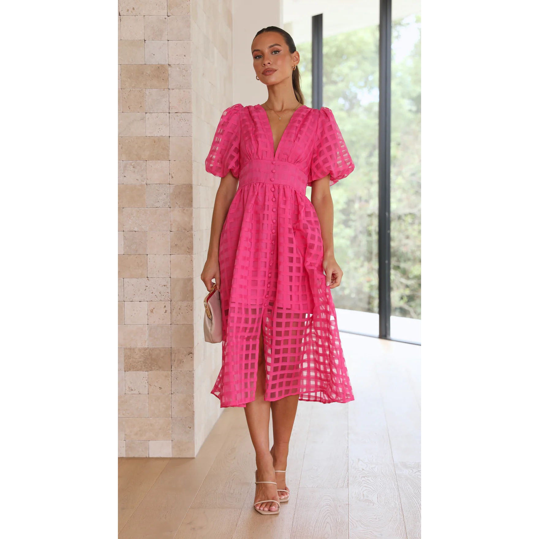 Fashionable Multi-color Lantern Sleeve Dress for Women - Casual and Party Wear