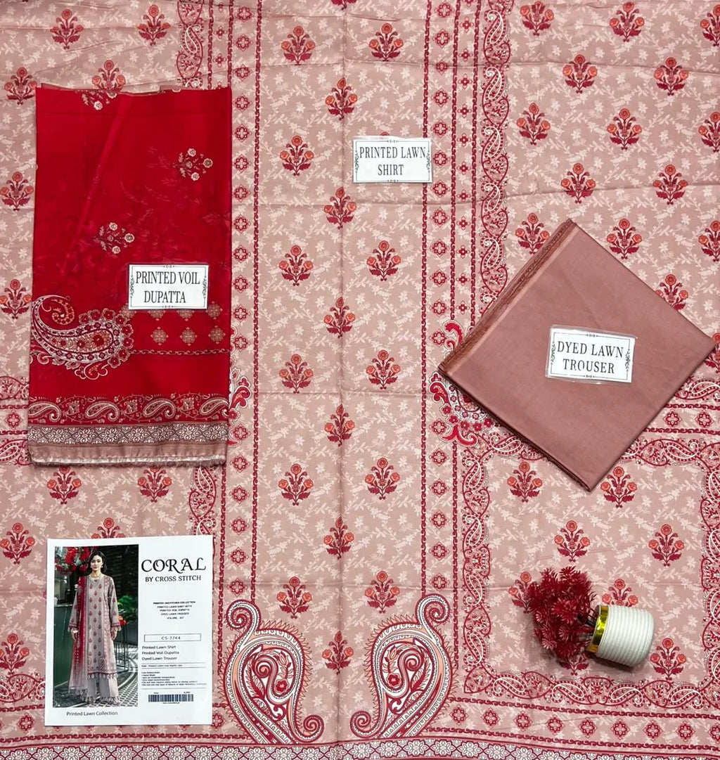 stunning Peach Printed Lawn 3-Piece Set,
