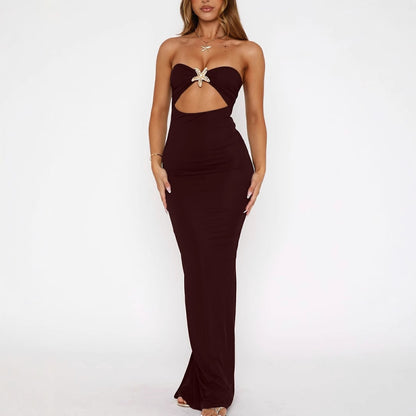 Skincare hollowed out slim fit backless starfish decorative dress