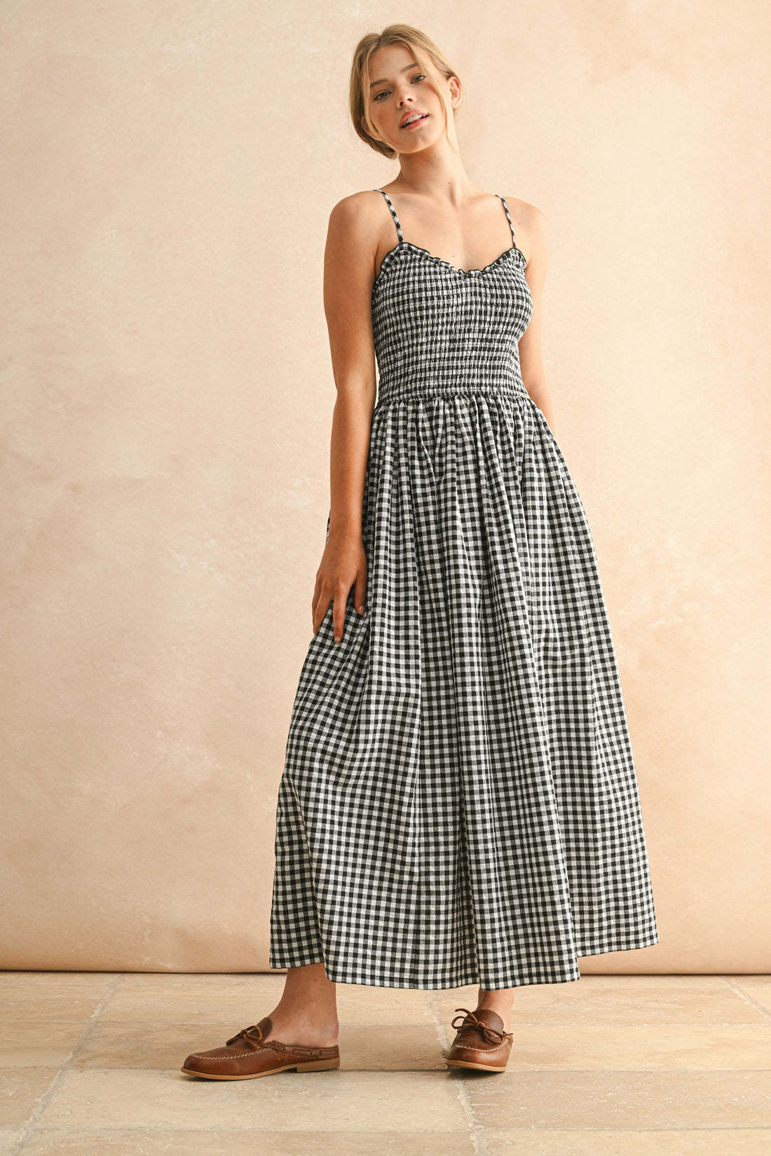 Summer Strap Retro Plaid A-line Slimming Dress for Women with Waist