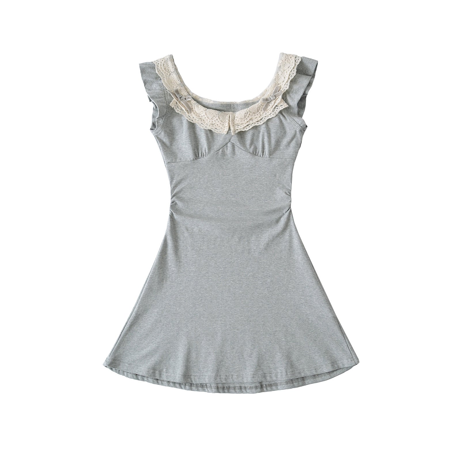 Lace Flutter Sleeve Dress Women Summer Waist A-line Short Skirt