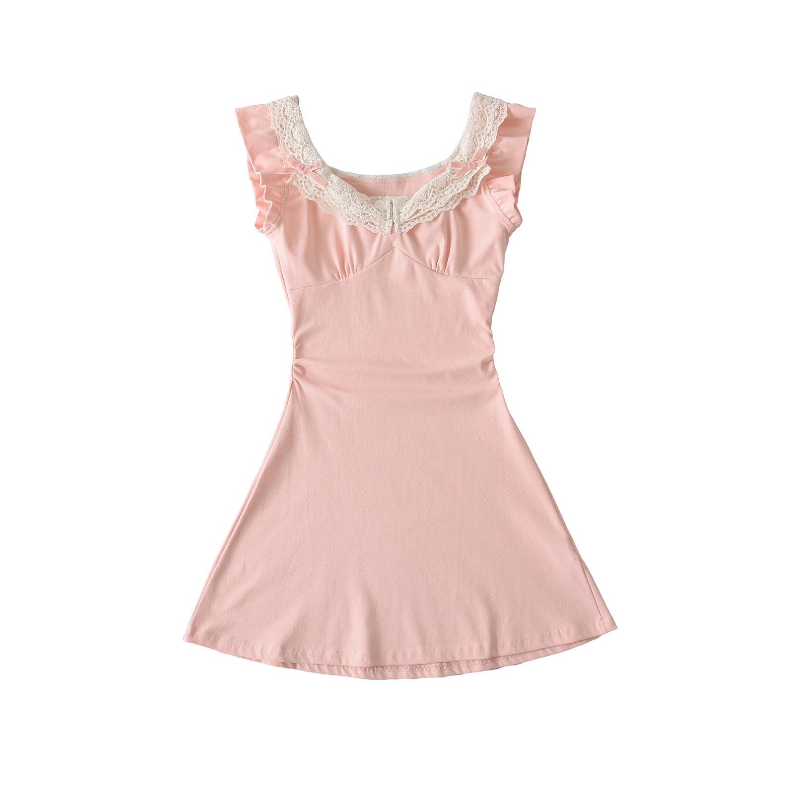 Lace Flutter Sleeve Dress Women Summer Waist A-line Short Skirt