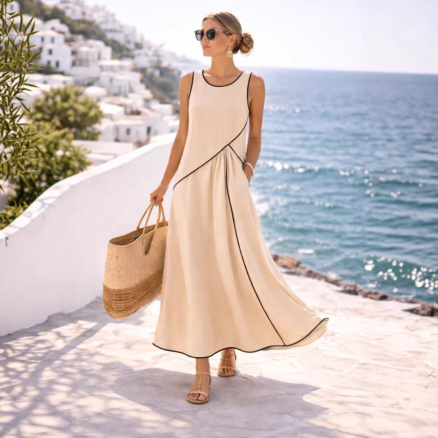 A-line Dress Women Vacation StyleFashion Summer Mediterranean Casual Dress