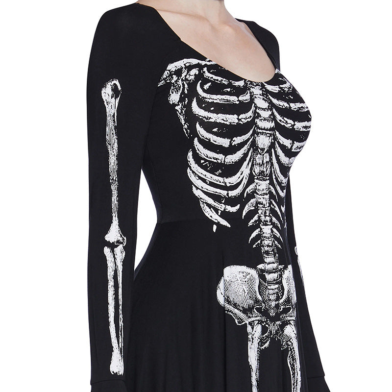 Makeup Ball Skeleton Skeleton Printed Sexy Slimming Dress