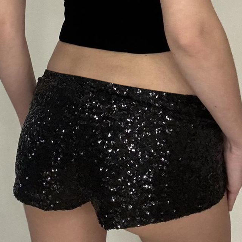 Black Sequined Low-Waist Bodycon Stretchy Mini Skirt for Party Wear