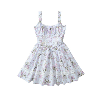 Waist collection printed patchwork lace short dress for women