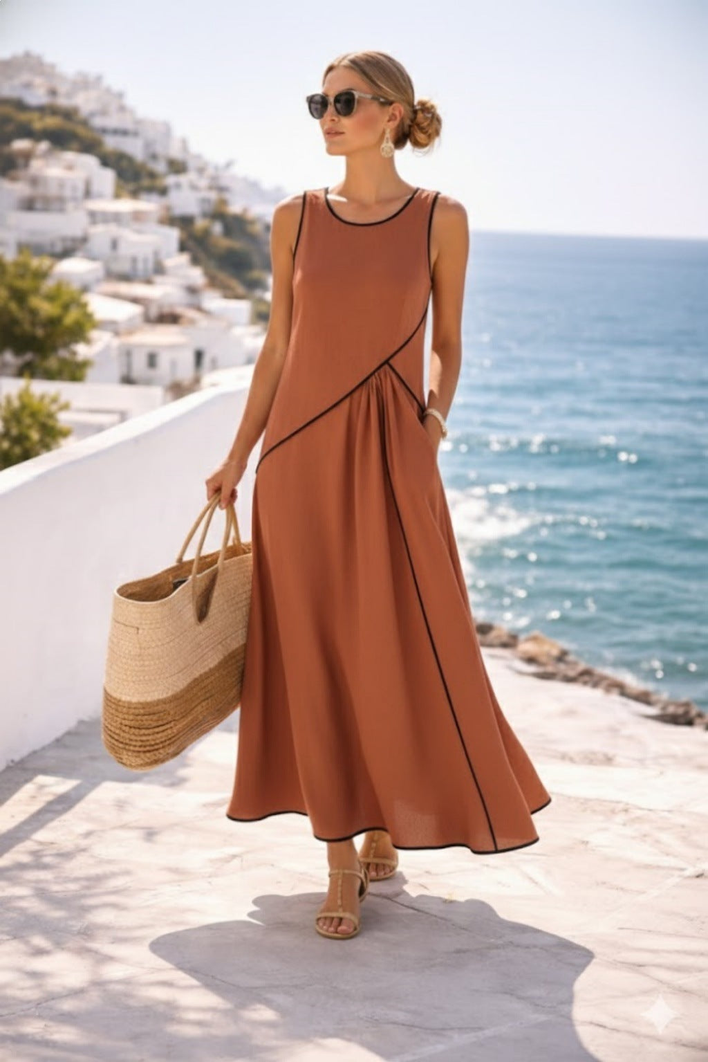 A-line Dress Women Vacation StyleFashion Summer Mediterranean Casual Dress