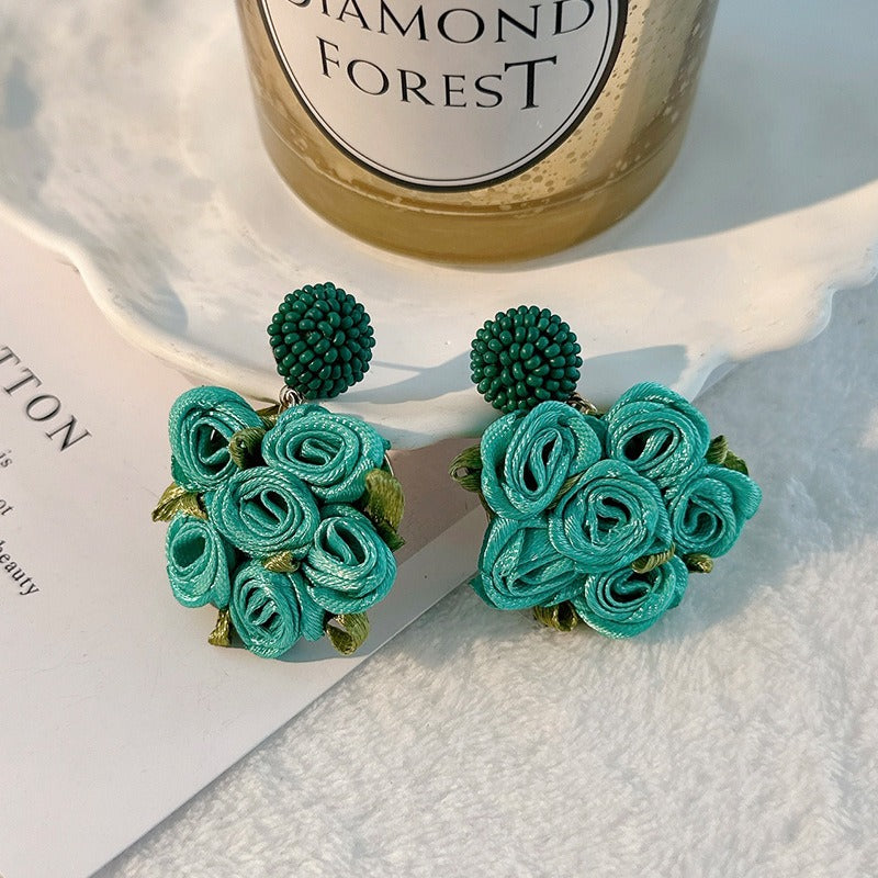 Sen series handmade fabric rose flower earrings