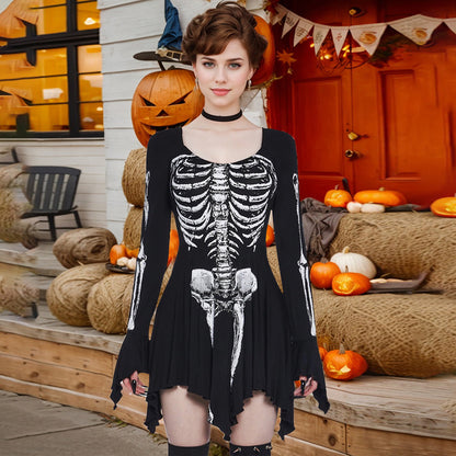 Makeup Ball Skeleton Skeleton Printed Sexy Slimming Dress