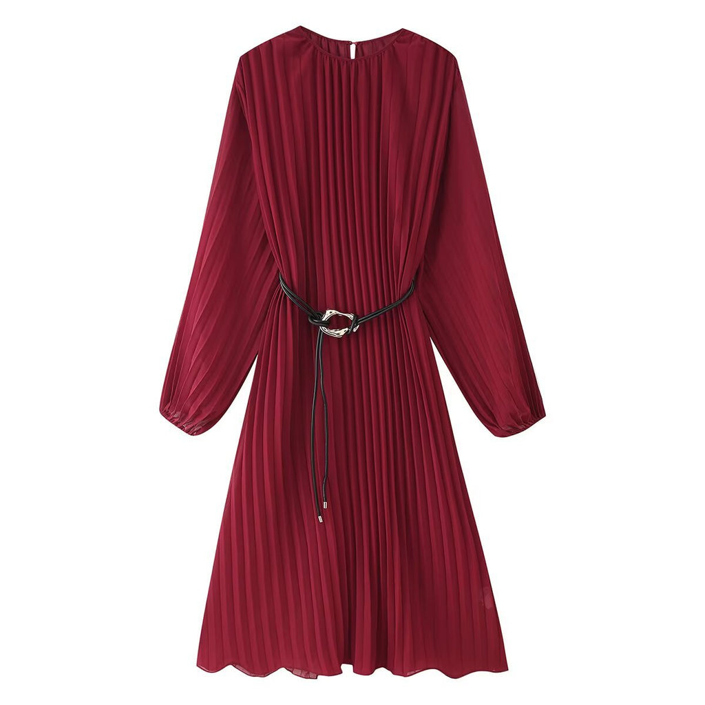 Summer European and American fashionable casual round neck dress with belt for women