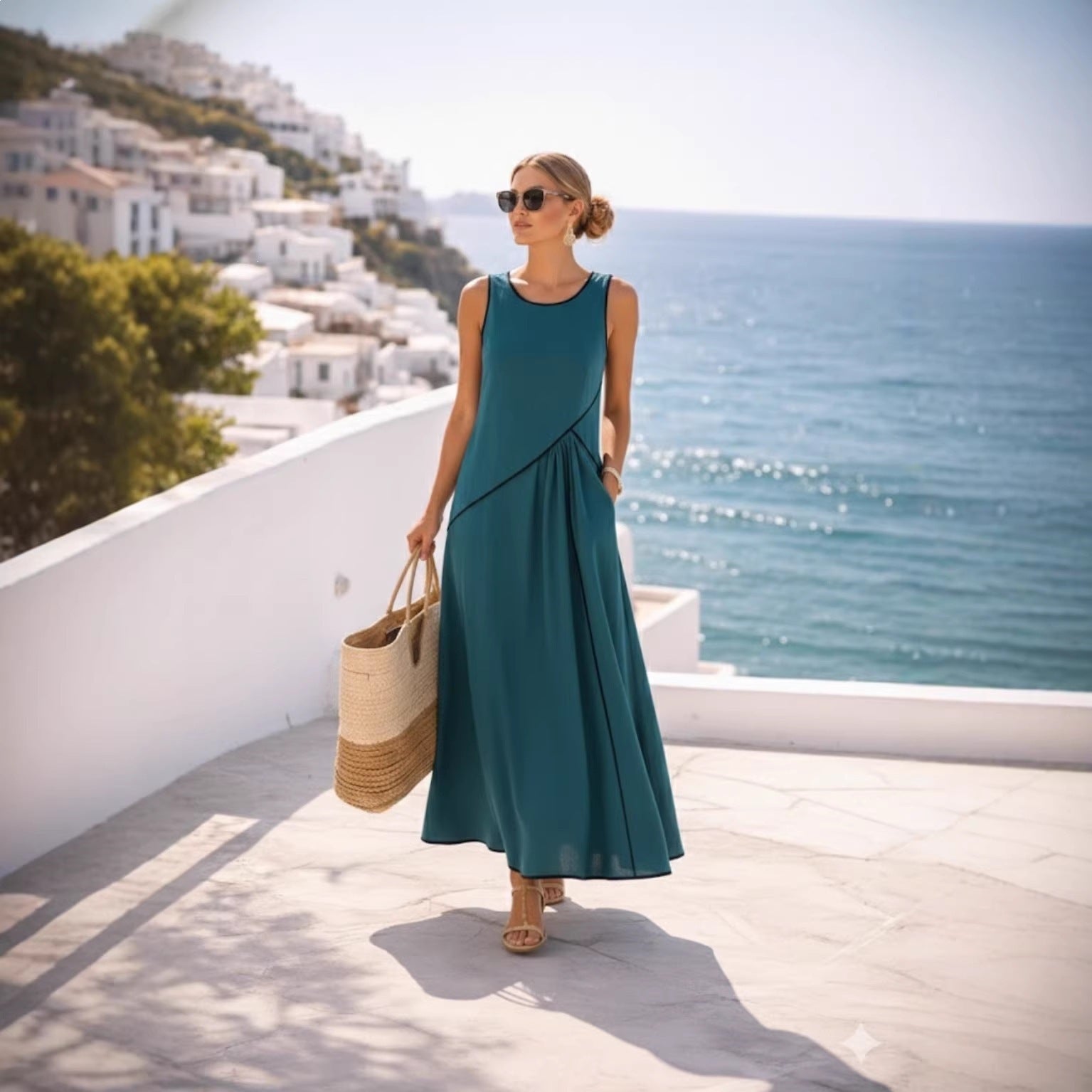 A-line Dress Women Vacation StyleFashion Summer Mediterranean Casual Dress