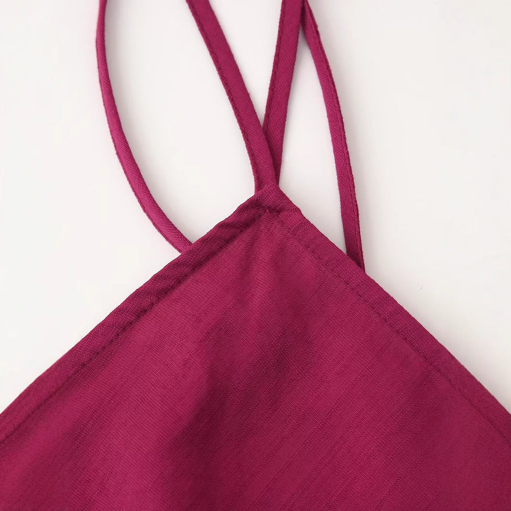 Summer European and American Fashion Casual Linen Strap Dress for Women