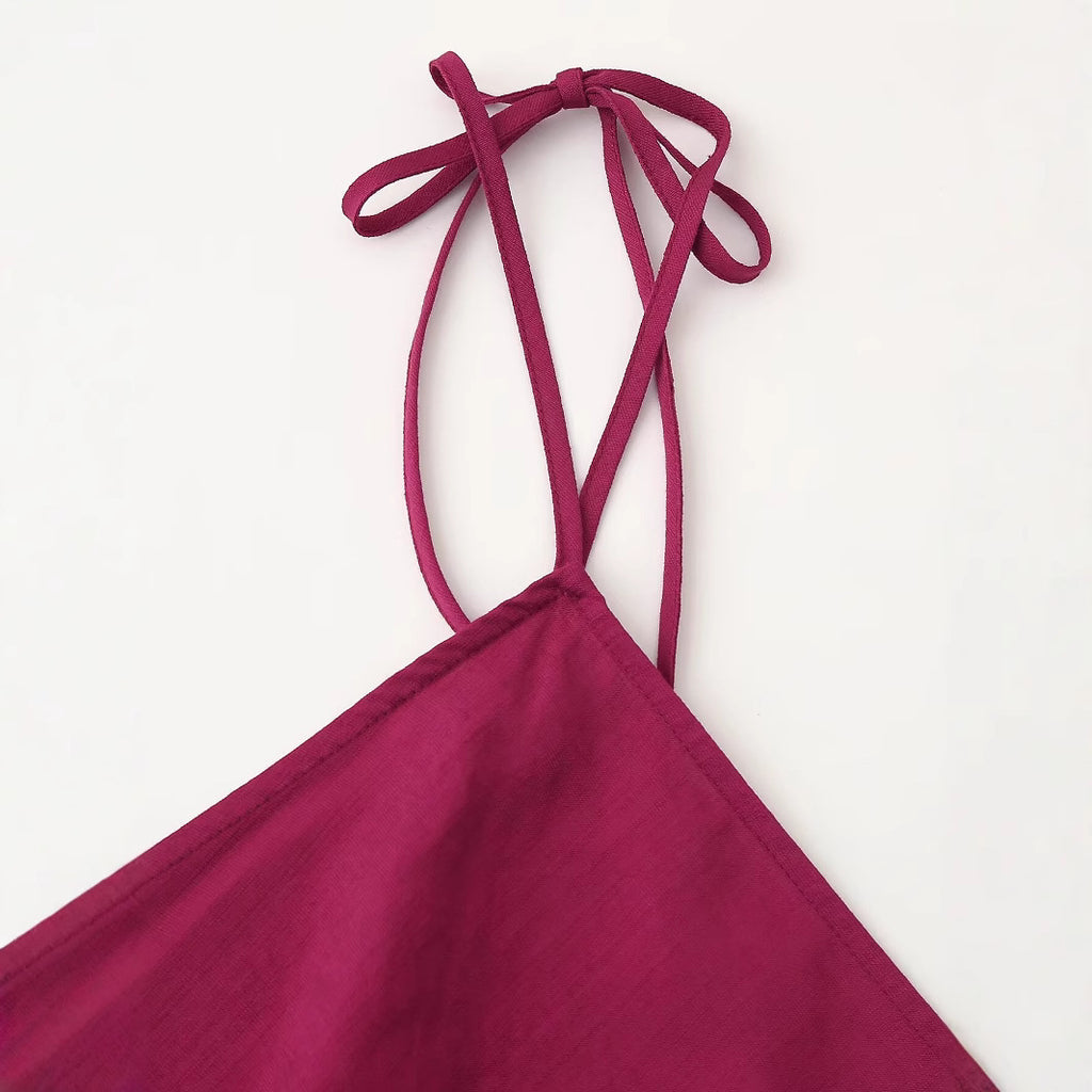 Summer European and American Fashion Casual Linen Strap Dress for Women