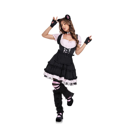 Feline Costume Cosplay Outfit Fluffy Catwoman Party Wear Nightclub Performance Suit