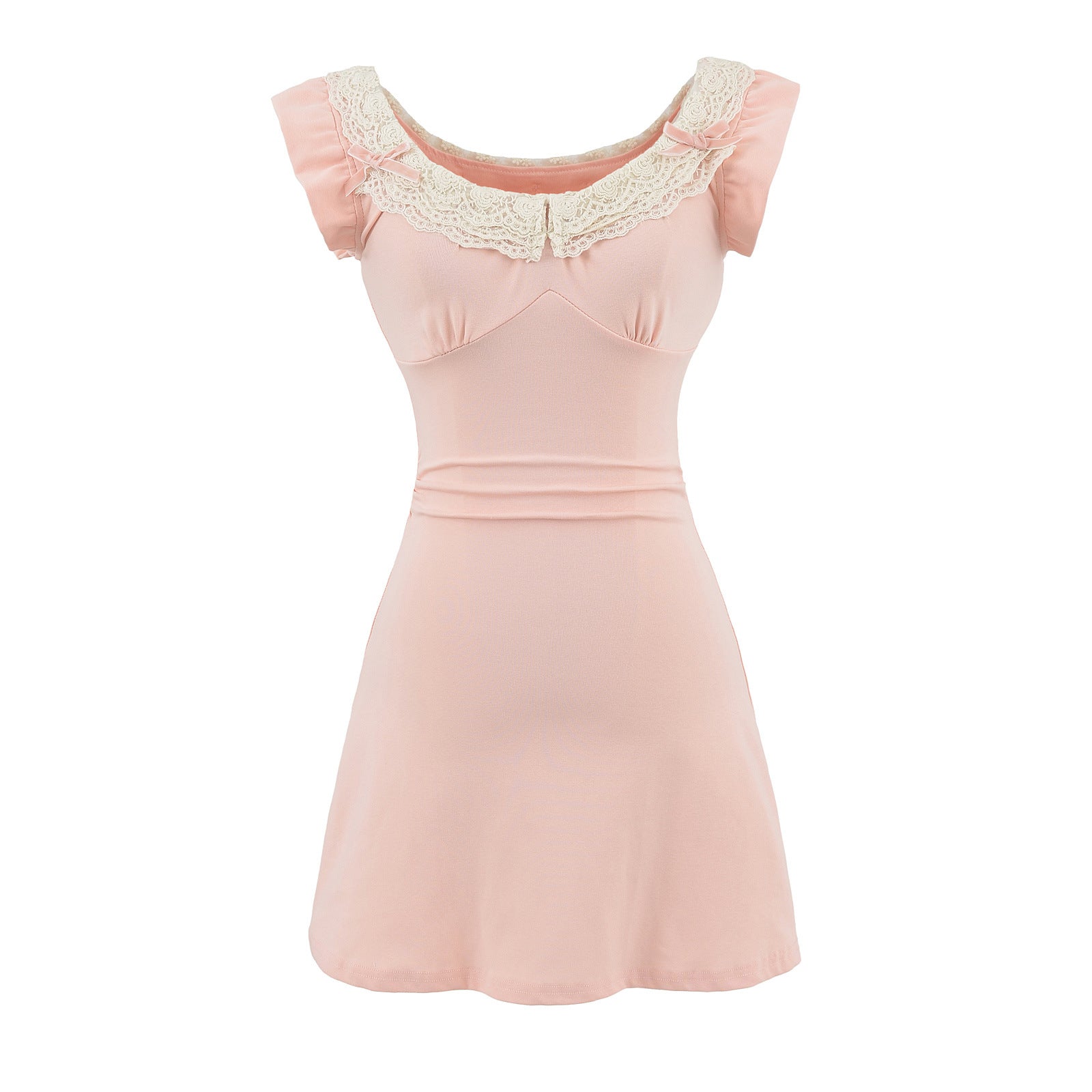 Lace Flutter Sleeve Dress Women Summer Waist A-line Short Skirt