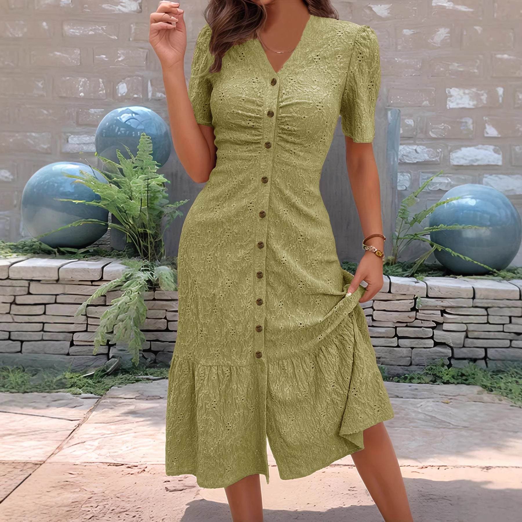 Cute Collar Solid Color Fashion Summer Dress for Women