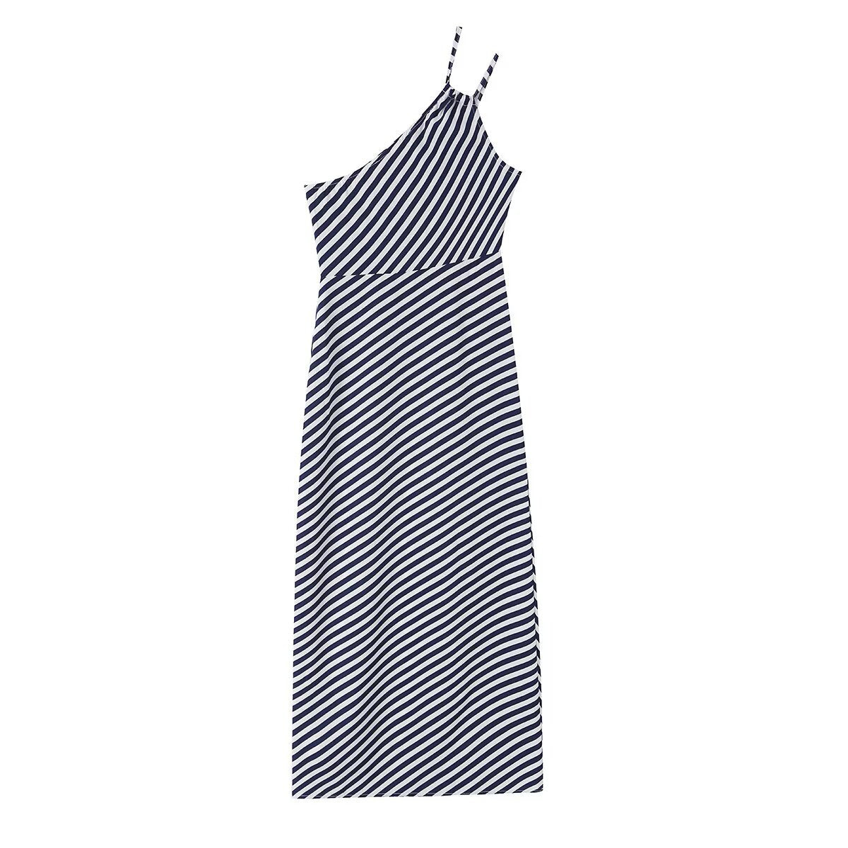 Slim fit diagonal striped printed asymmetric camisole skirt