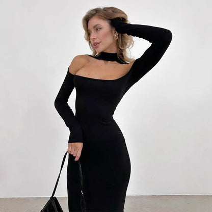 Skincare long sleeved hollow design slimming dress