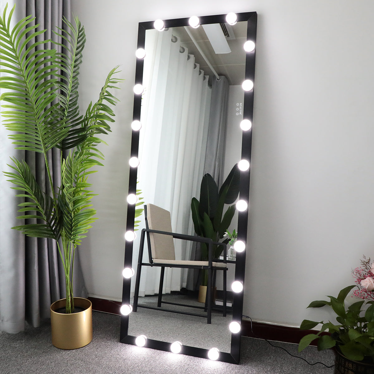 63x24 inch illuminated full body makeup mirror with 3 color modes. Makeup room bedroom wall mounted touchscreen floor mirror i