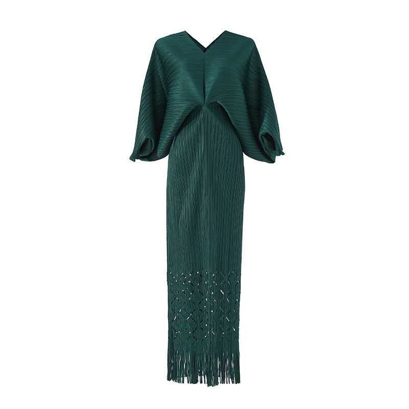 OFF high quality solid designer v-neck office work ladies maxi dresses for women new in zevity batwing sleeve elegant party robe