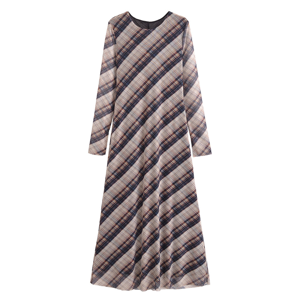 Summer European and American fashion casual plaid silk mesh dress for women