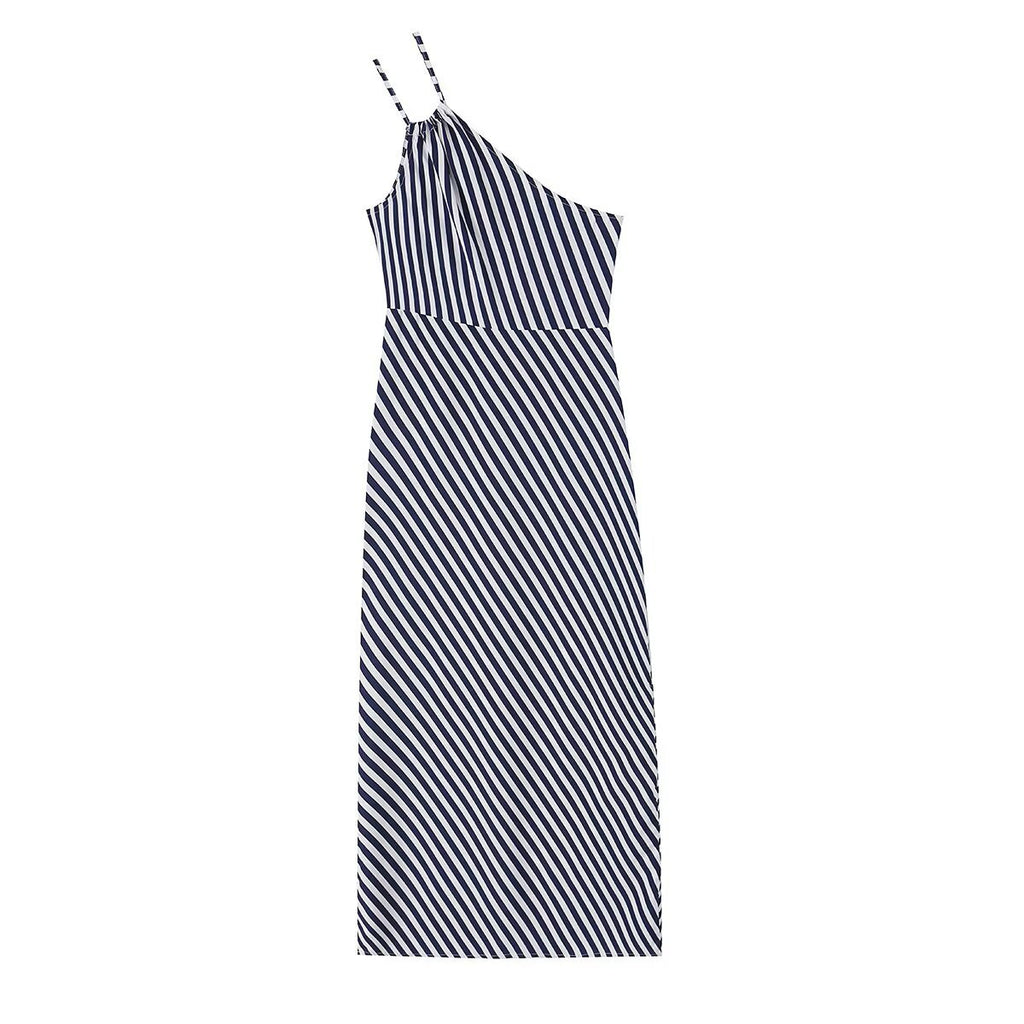 Slim fit diagonal striped printed asymmetric camisole skirt