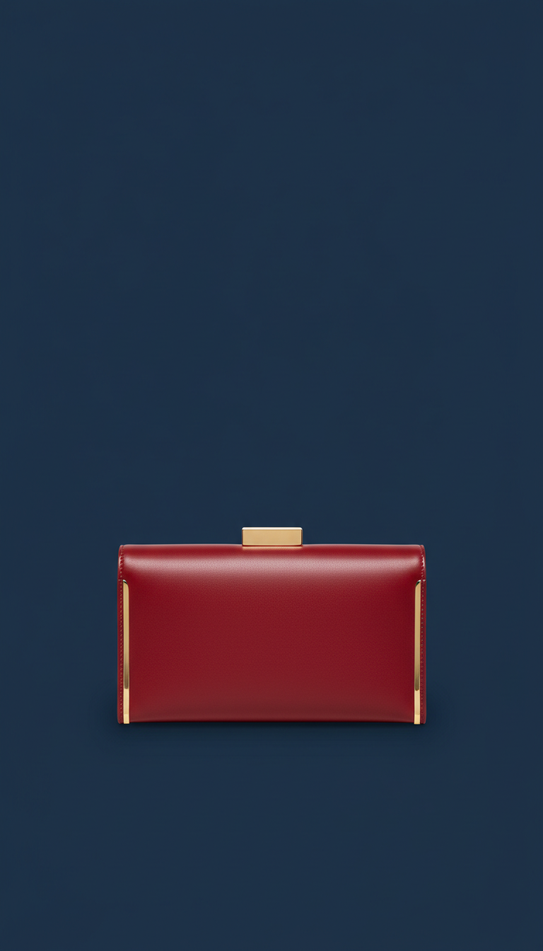 Crimson accent leather clutch
