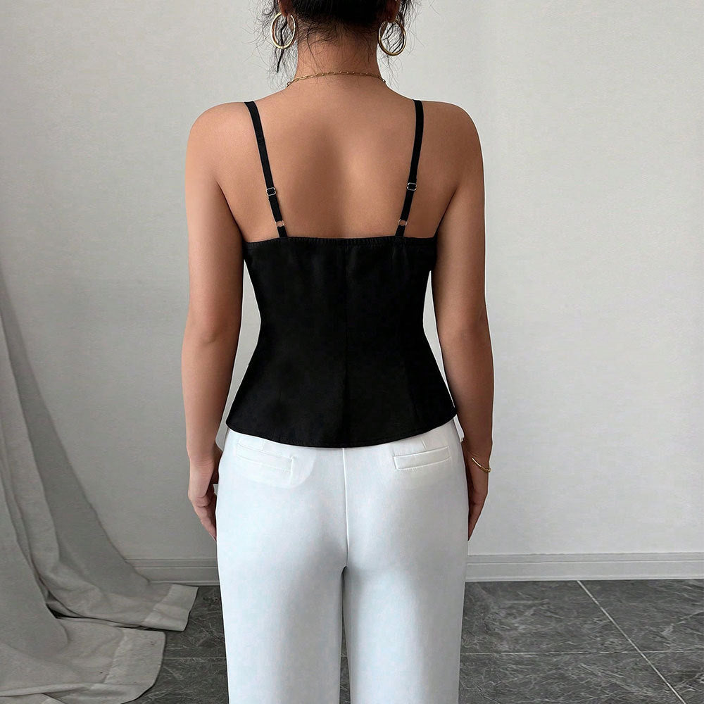 Women's hollowed out slimming camisole T-shirt summer new collection waist cinching slim fit slimming top