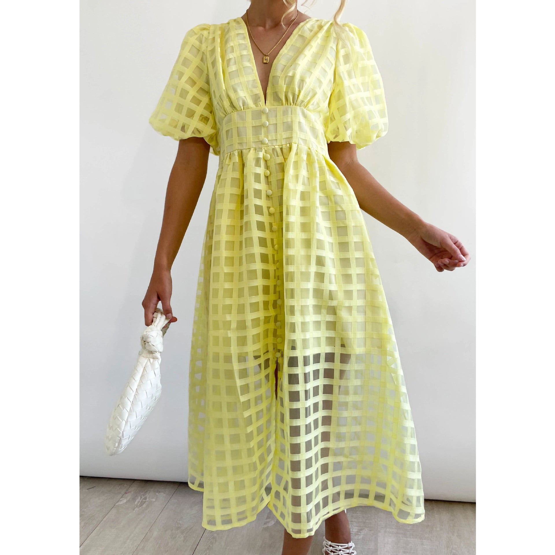 Fashionable Multi-color Lantern Sleeve Dress for Women - Casual and Party Wear
