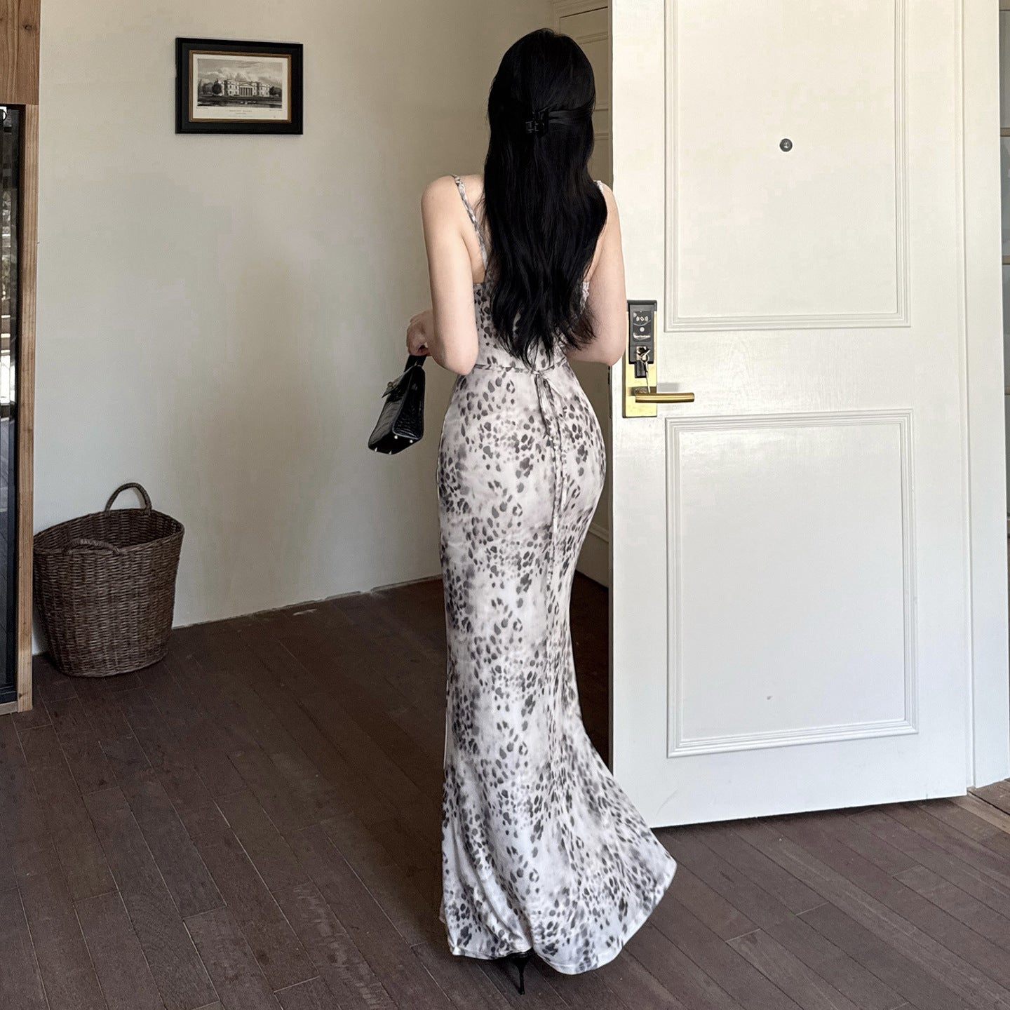 Leopard print suspender summer waist cinching dress for women