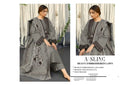 Elegant grey lawn suit featuring  intricate embroidery throughout