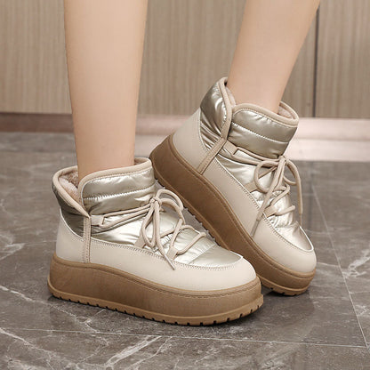 Women's Shoes New Winter Warm Fleece Lined High Top Thick Sole Elevated Cotton Shoes